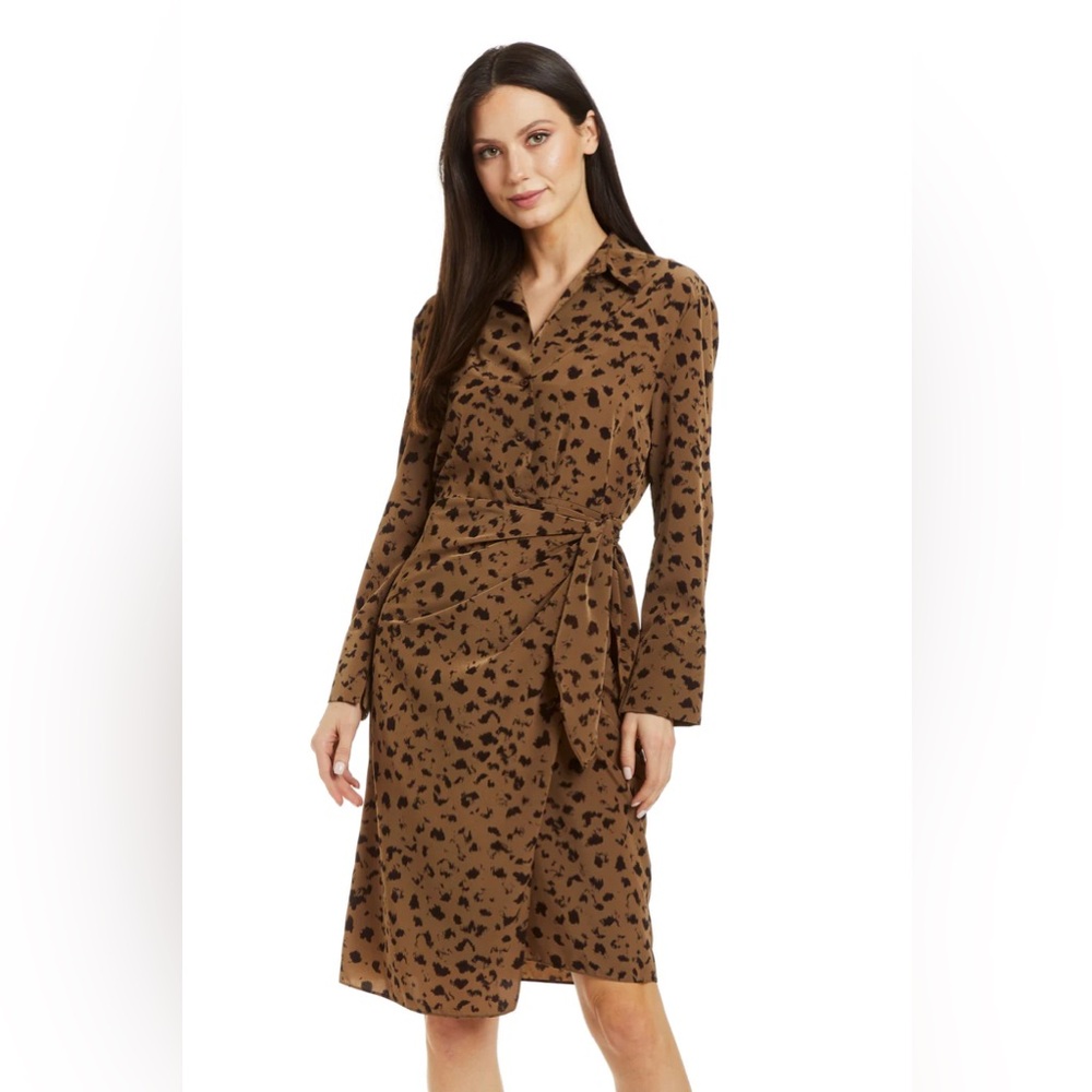 DREW Saavy Printed Wrap Dress Taupe Animal Print - Size Medium